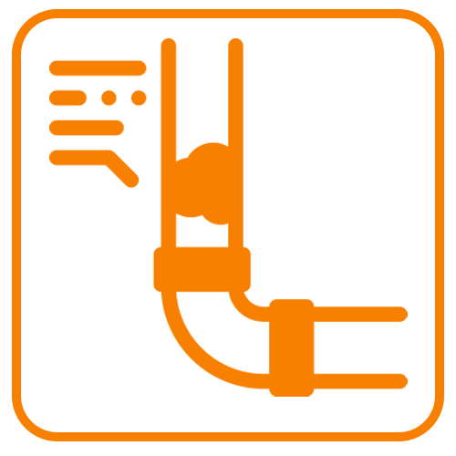 Ein orangefarbenes Symbol eines Rohrs mit einem daran angeschlossenen Schlauch.