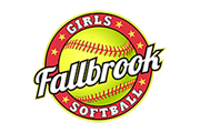 Logo for Fallbrook Softball featuring a yellow softball inside a red circular border with the text "GIRLS" and "SOFTBALL."