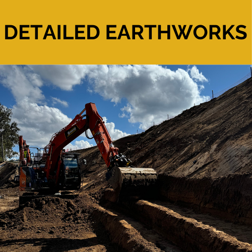 A Spencer Civil & Earthworks excavator is digging steps into a hill to assist with drainage and prevent erosion.
