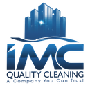 Logo for Imc Quality Cleaning: Blue C with mop and bucket, green bucket, blue water drop, green and blue text.