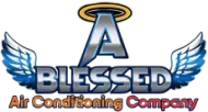 Blessed Air Conditioning Company logo with blue wings and halo over a large A