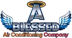 Blessed Air Conditioning Company logo with blue wings and halo over a large A