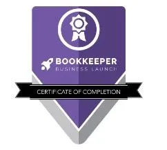 Purple and white certificate badge with 