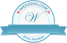 A wedding.com 2015 member badge with a blue ribbon.