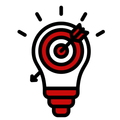 Lightbulb with red-and-black target and dart icon, symbolizing a bright idea or goal