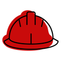 Red construction hard hat with black outlines