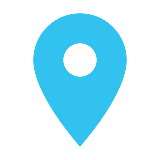 A blue map pin with a white circle in the middle.