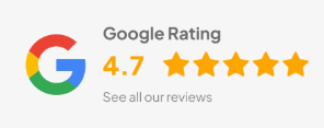 Google rating of 4.7 stars with the Google logo and