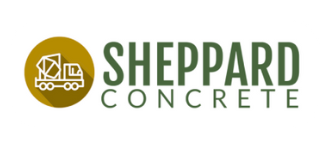 Logo for Sheppard Concrete. A concrete mixer truck in a gold circle, company name in green.