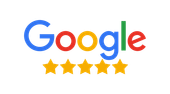 The Google logo in its signature blue, red, yellow, and green colors, positioned above five yellow five-pointed stars.