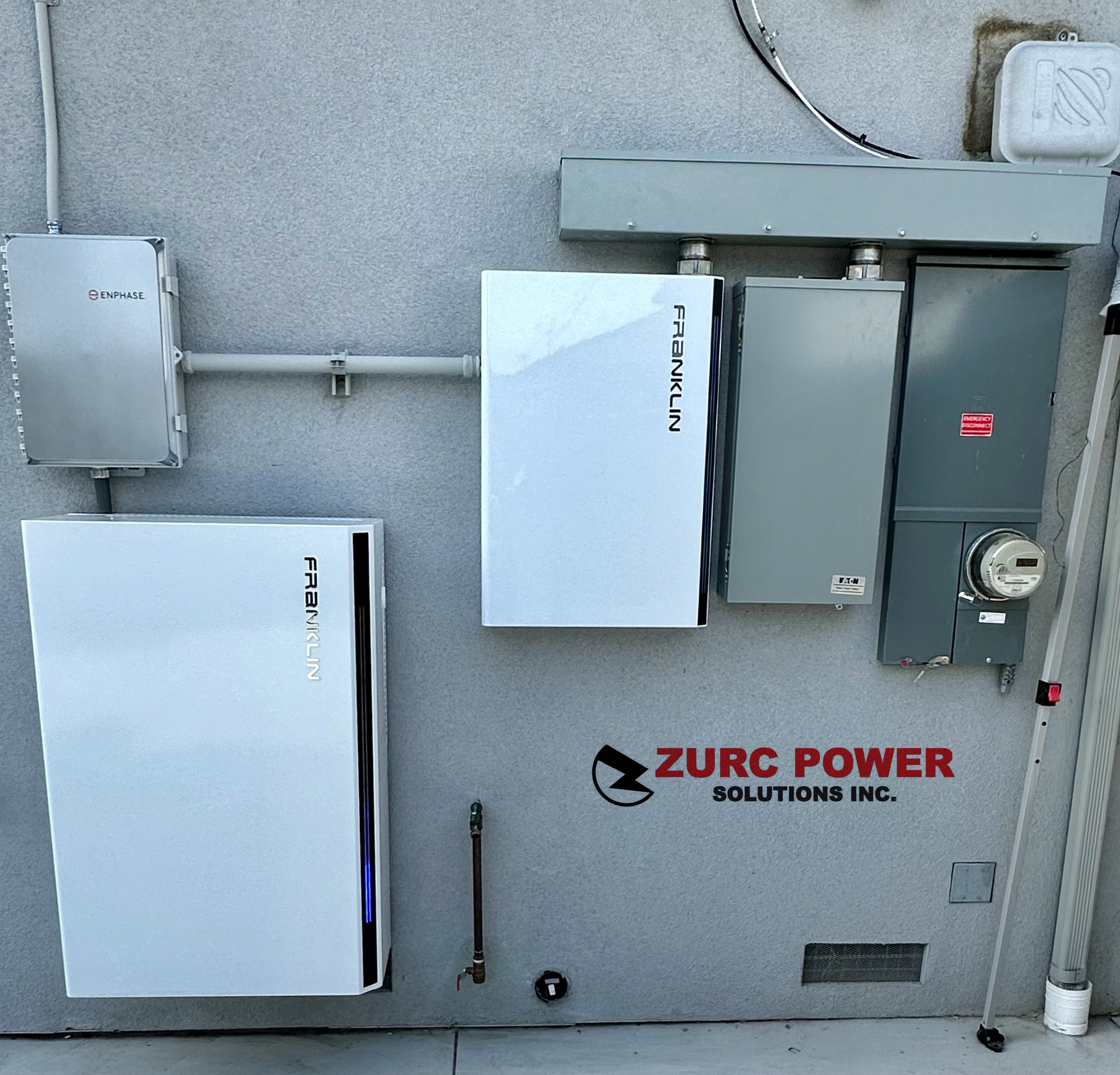 A wall with a sign that says zurc power solutions inc.