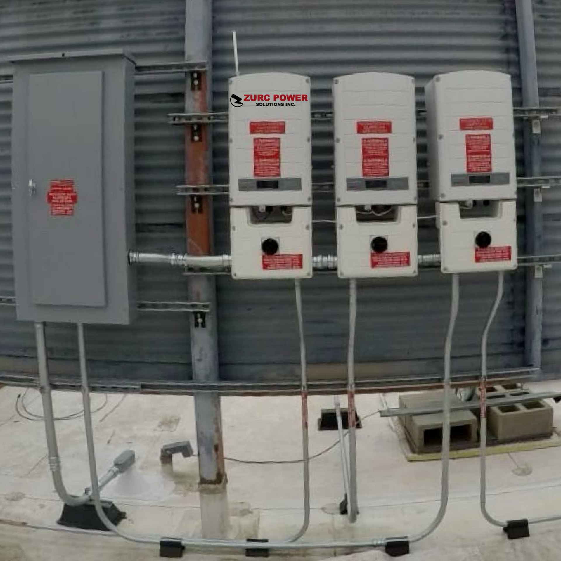 A bunch of electrical boxes with zurc power written on them