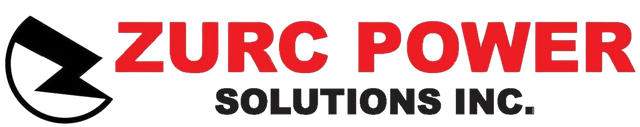 A red and black logo for zurc power solutions inc.