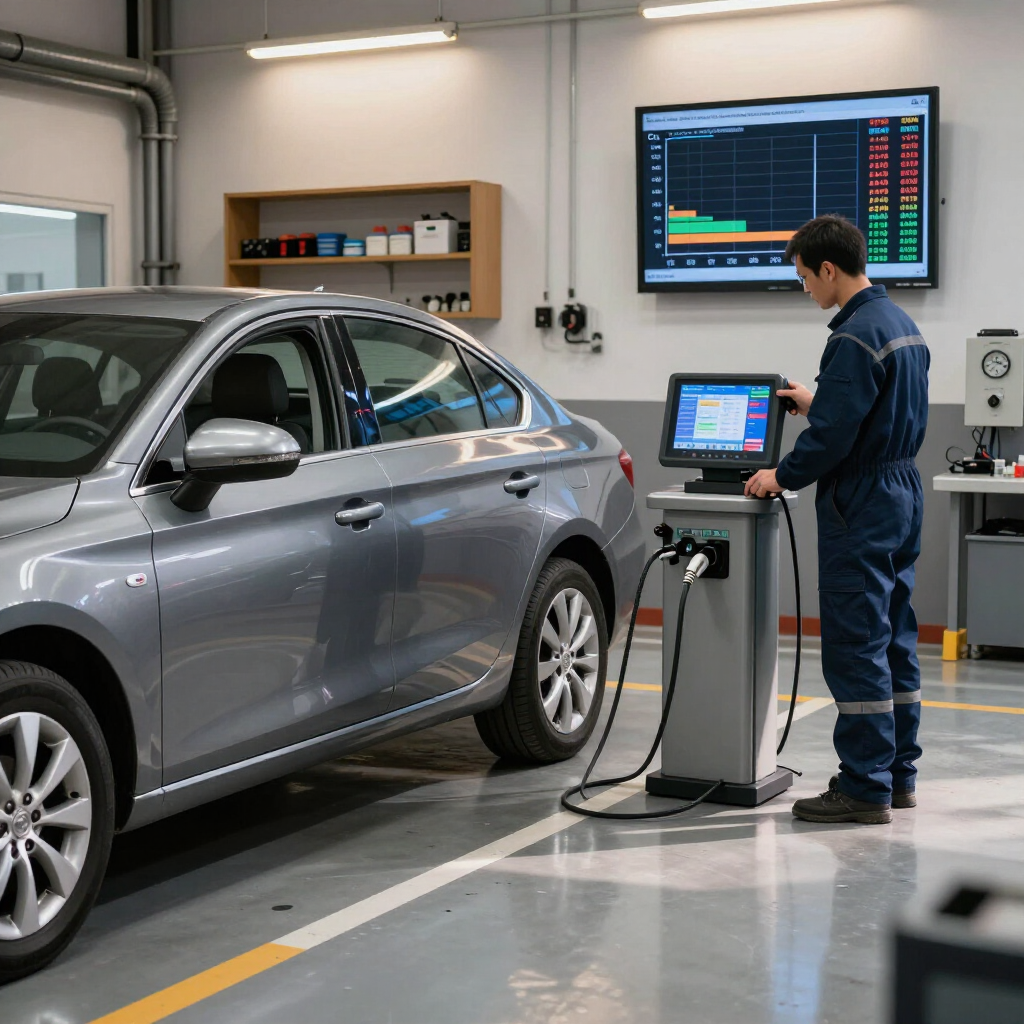 Vehicle emissions testing and inspection with diagnostic equipment.