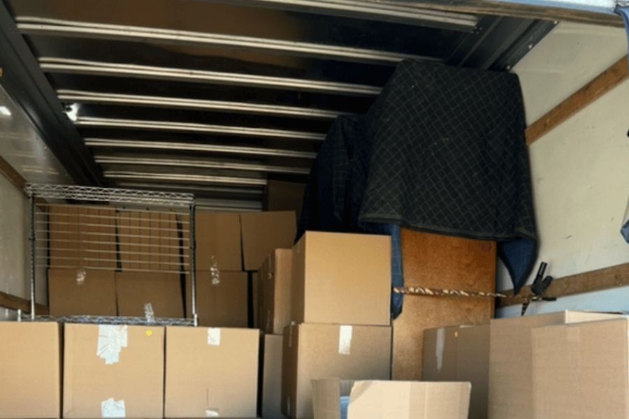 Packed truck loaded with homeowner belongings during a content pack-out service