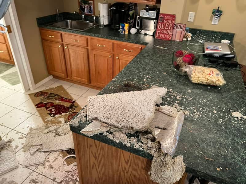 water damaged kitchen ceiling in st. louis, mo home