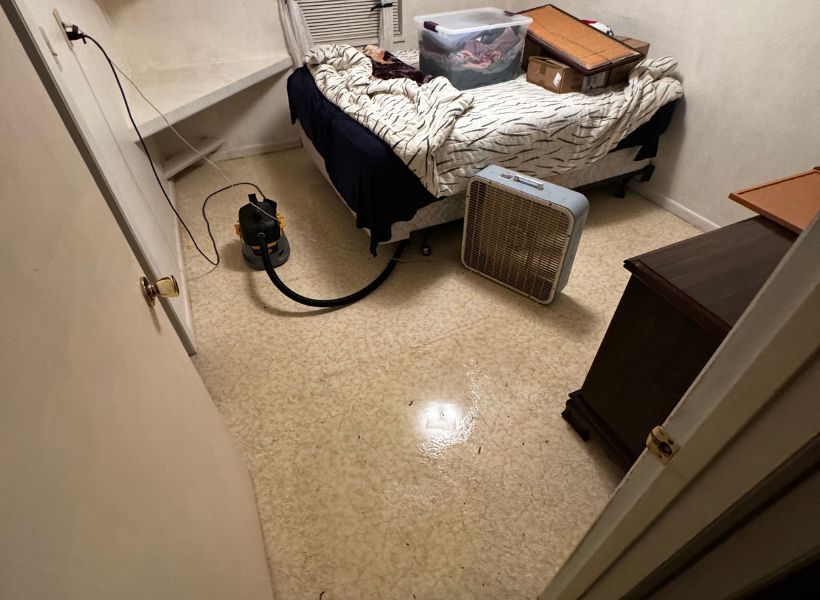 water-damaged bedroom