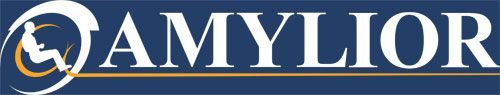 Logo for Amylior featuring a silhouette of a person in a wheelchair and the company name in white text.