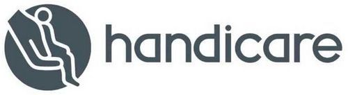 Handicare logo: a person in a chair within a dark grey circle, with the word