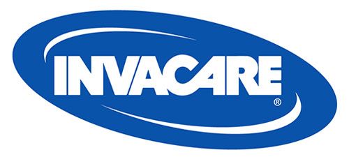 Invacare logo in white text on a blue oval background.