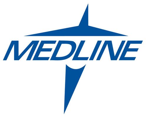 Medline logo: blue text with a blue star-like emblem; white background.