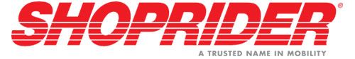 Shoprider logo in red text,