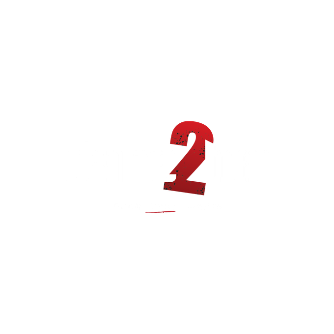Rød/hvit logo dare2be, med nummer 2 med en slitt tekstur.