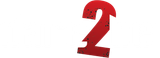 Rød/hvit logo dare2be, med nummer 2 med en slitt tekstur.