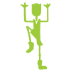 Green stick-figure person holding a trophy overhead, standing on one leg.