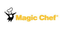 Magic Chef logo featuring a cartoon chef with arms raised, and the brand name in yellow text.