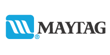 Maytag logo: blue square with white waves, text 