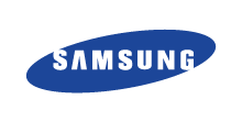 Samsung logo: white text on a blue oval.