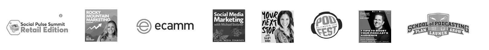 Impressive list of podcasts the Stampede Social platform has been featured.
