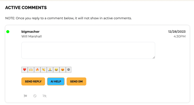 Active comment section