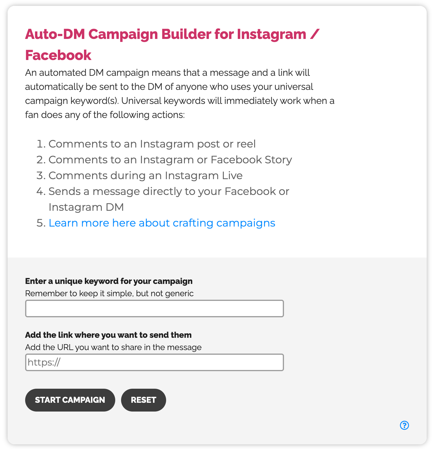 Auto Dm campaign builder for instagram and facebook