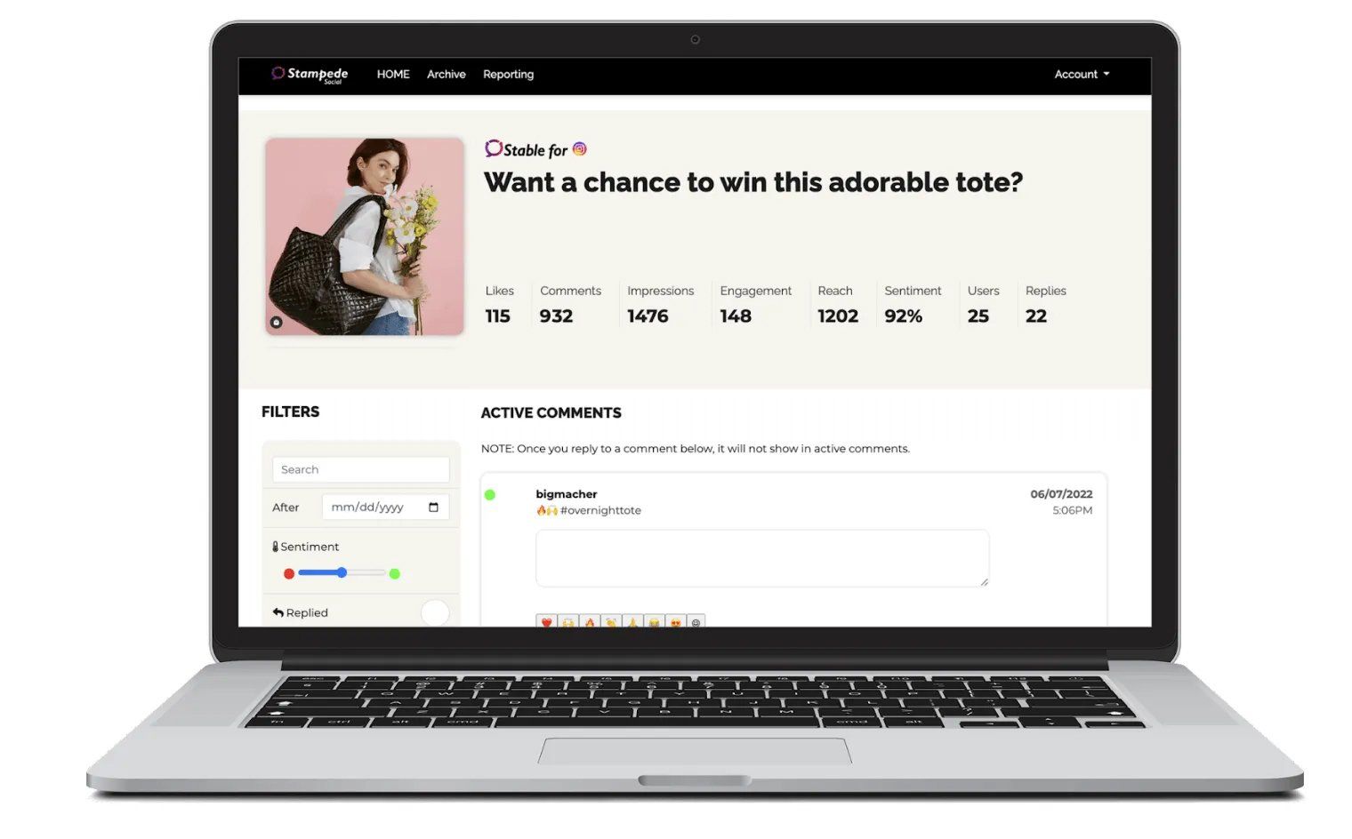 Collect all comments and manage with sentiment using Stampede Social