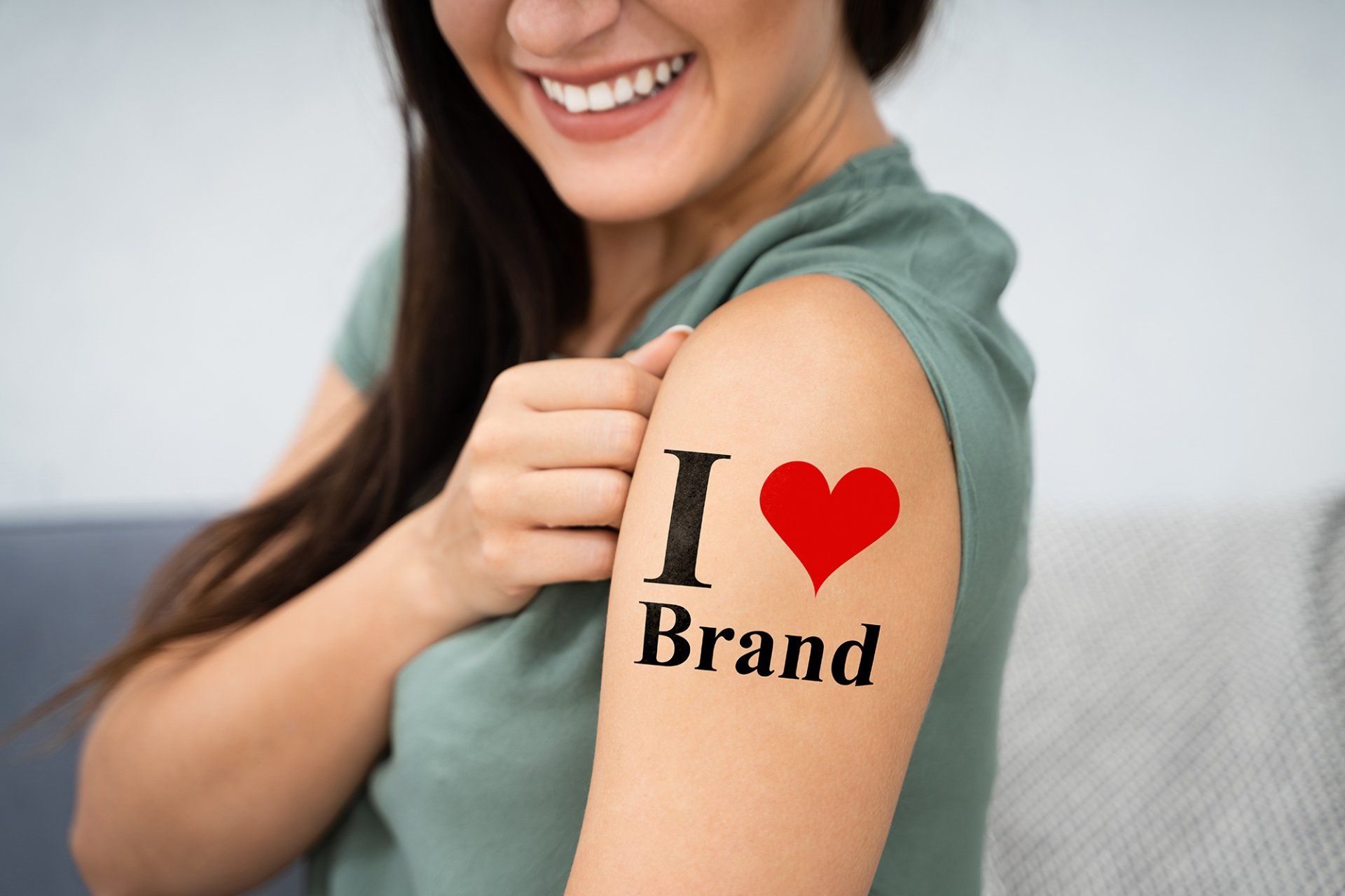 A girl with a Tattoo of I Love brand