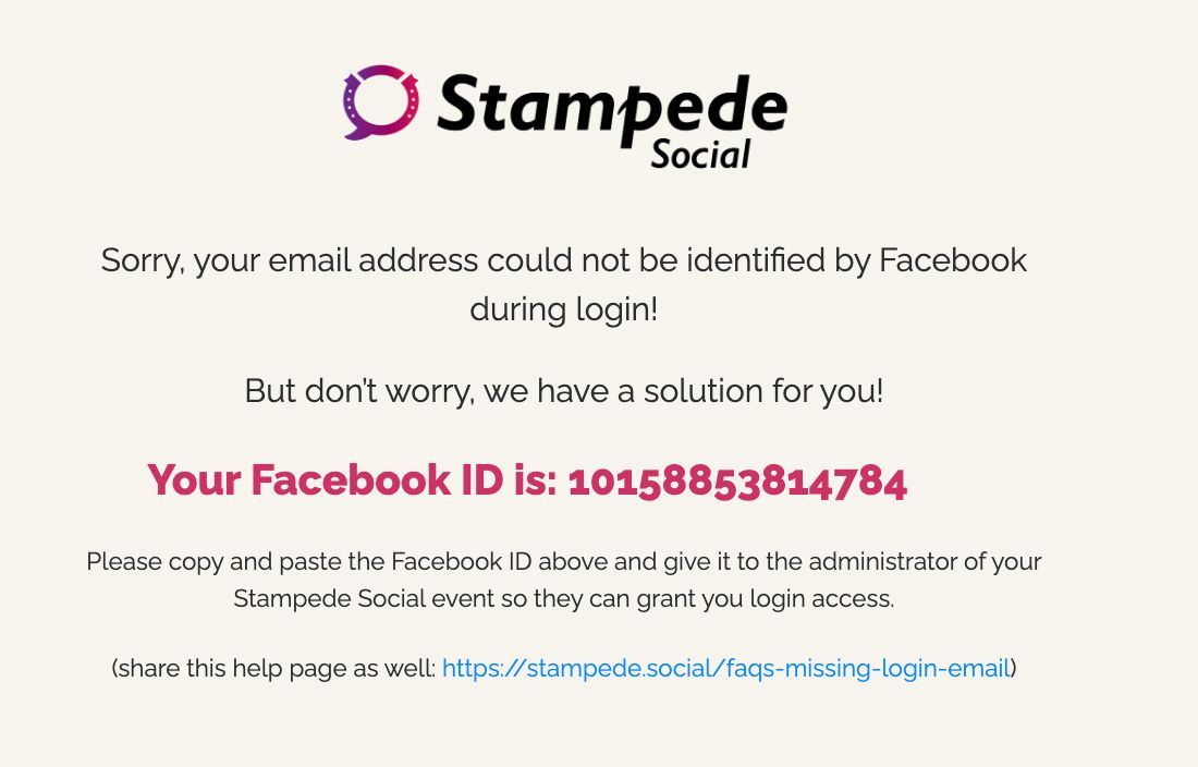Message With missing login email using Stampede Social