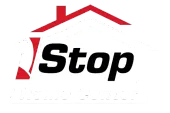 Stop logo with black text and a red roof-like graphic above it