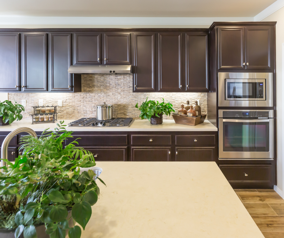 Brown raised panel cabinets in a contemporary Vermont kitchen