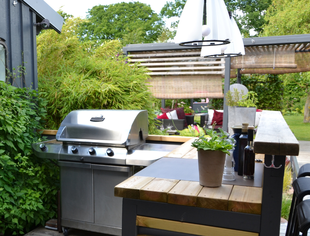 Outdoor kitchen with grill in Northern Vermont.