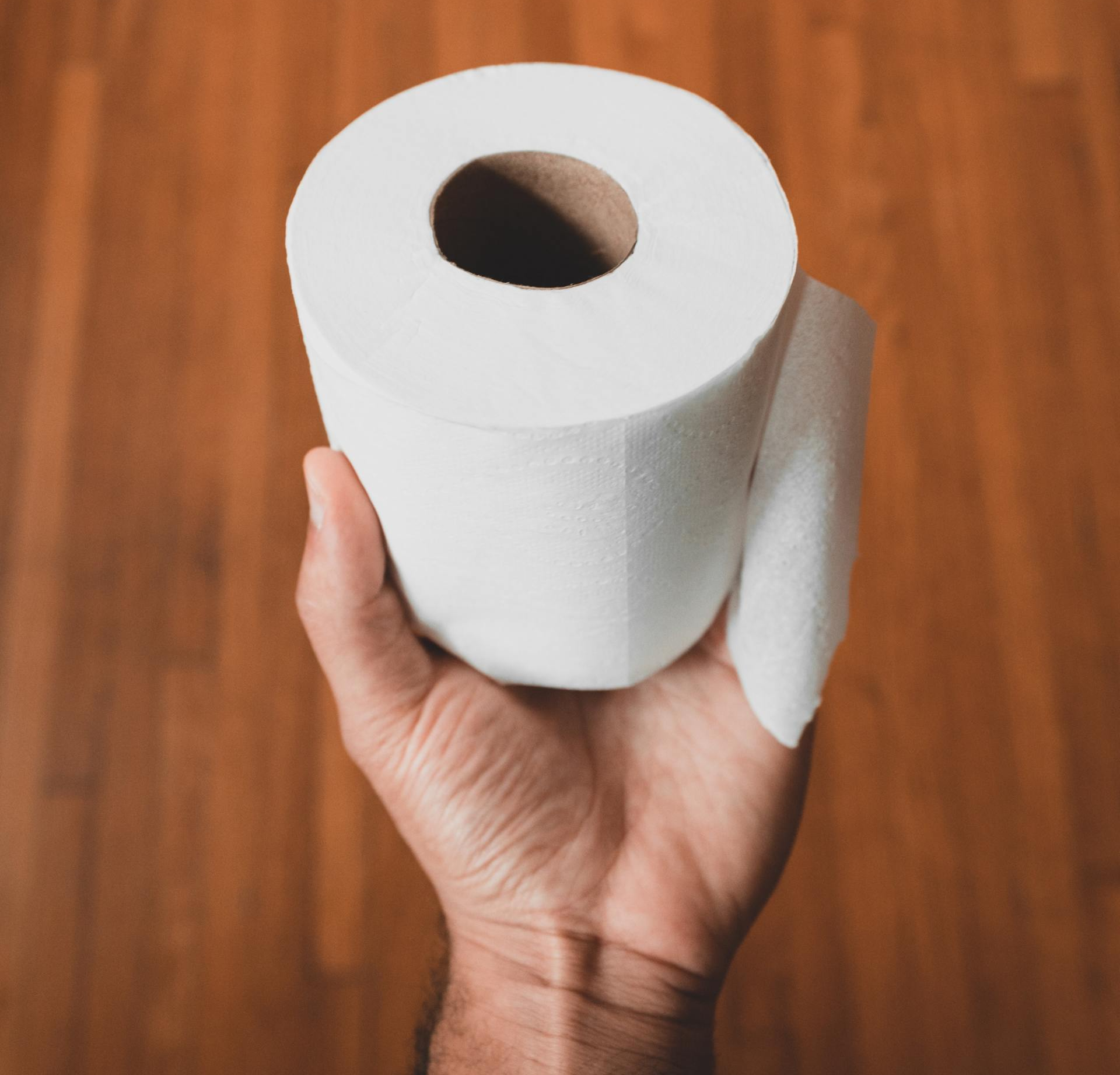 hand holding a roll of toilet paper