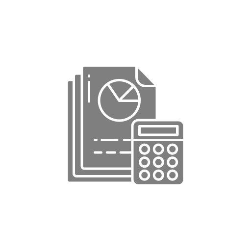 A calculator is sitting next to a stack of papers with a pie chart on them.