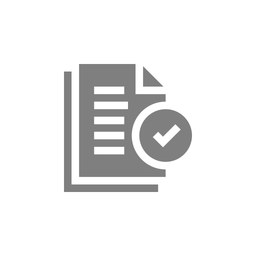 A gray icon of a document with a check mark on it.