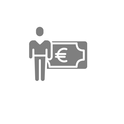 A man is holding a large piece of paper with a euro sign on it.