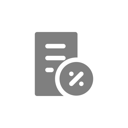 A gray icon of a receipt with a percent sign next to it.