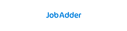 A blue logo for job adder on a white background