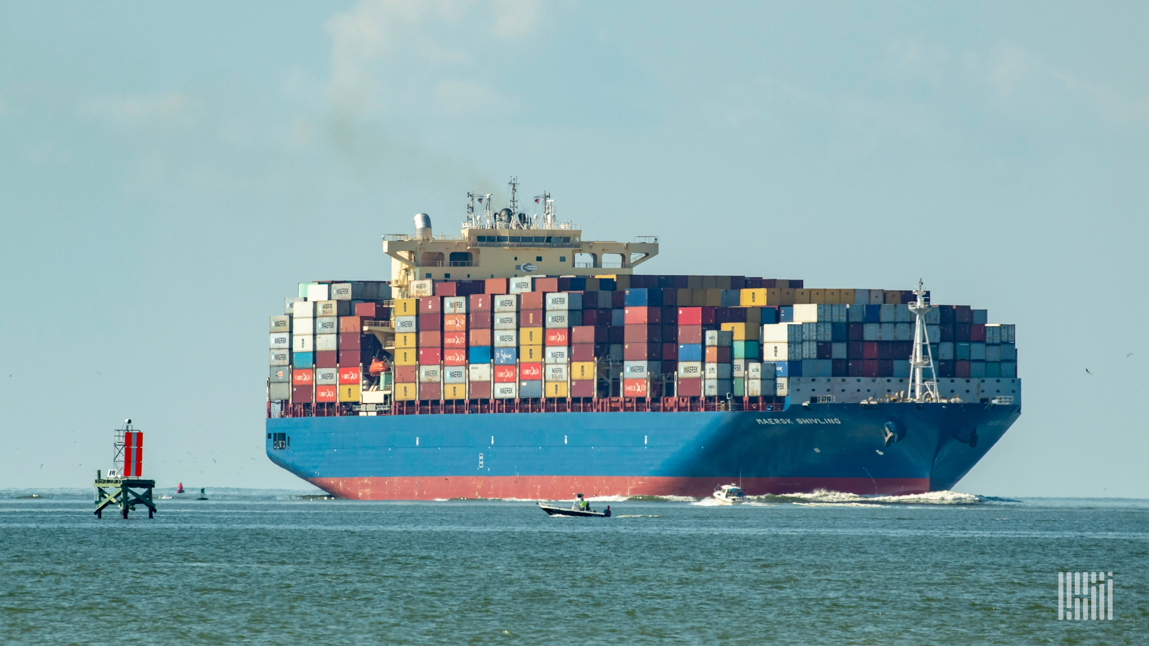 A container ship arriving at the Port of Houston (