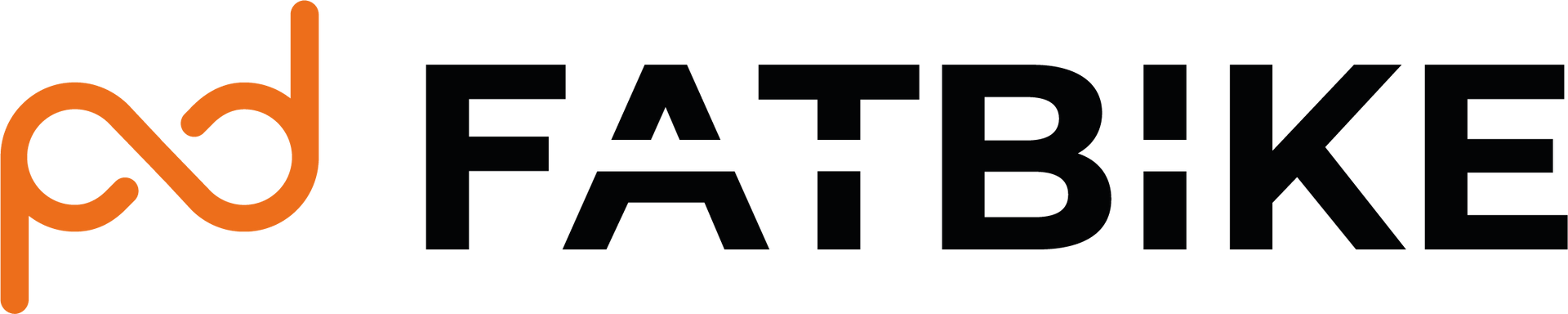 Logo for Fatbike, a bicycle company. Orange infinity symbol next to the black text
