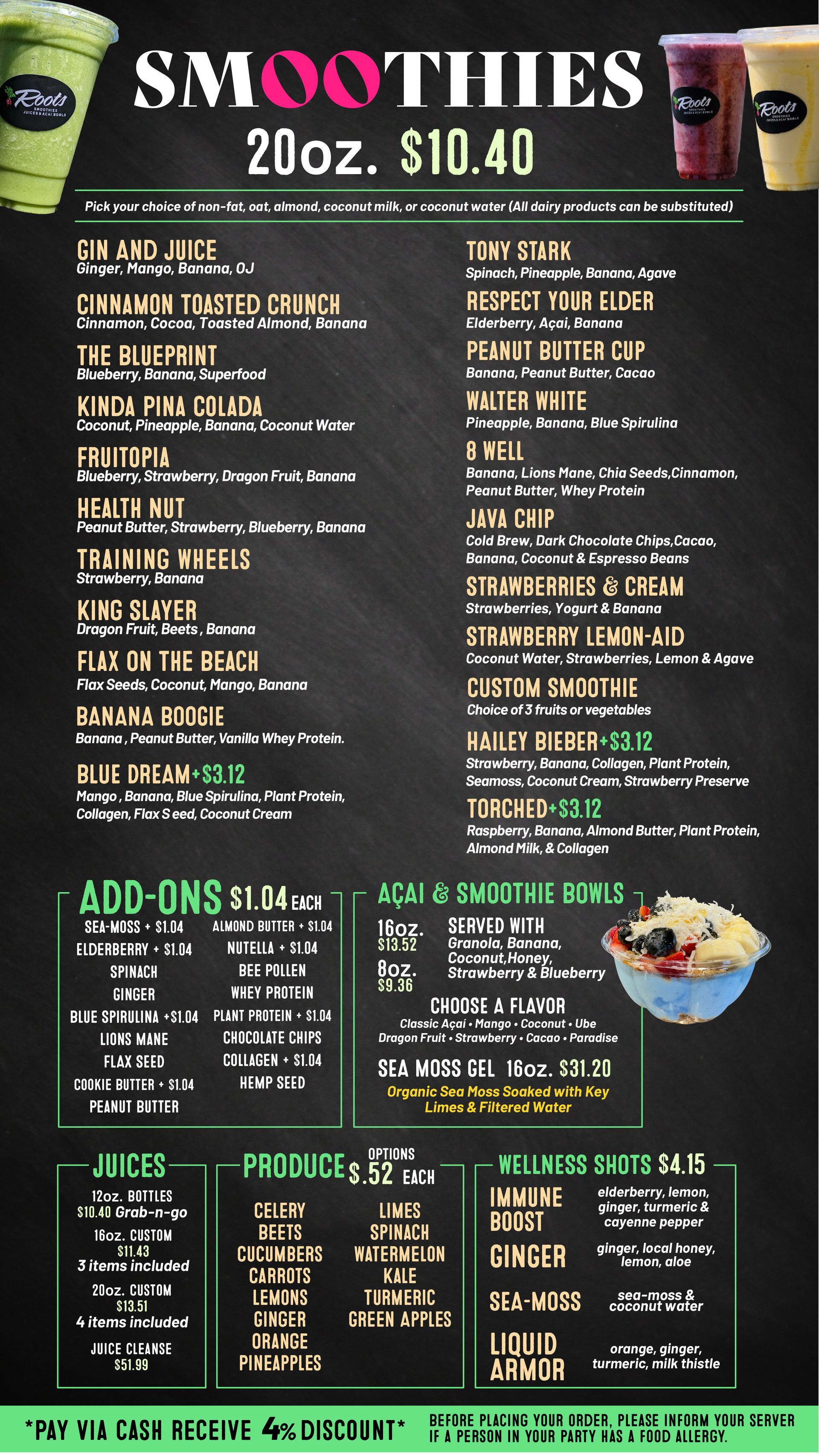 Roots Smoothie & Juice Bar Menu